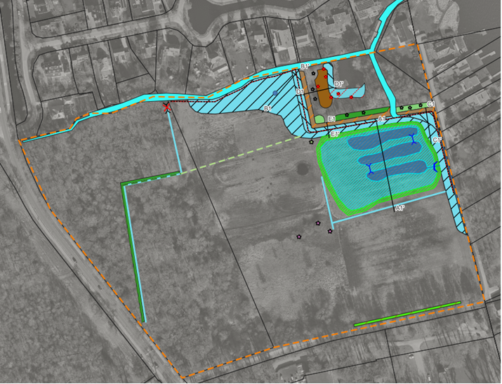 Kaart natuurvriendelijke oever en drie petgaten bij de Leijenloop en het Kluivingsbos